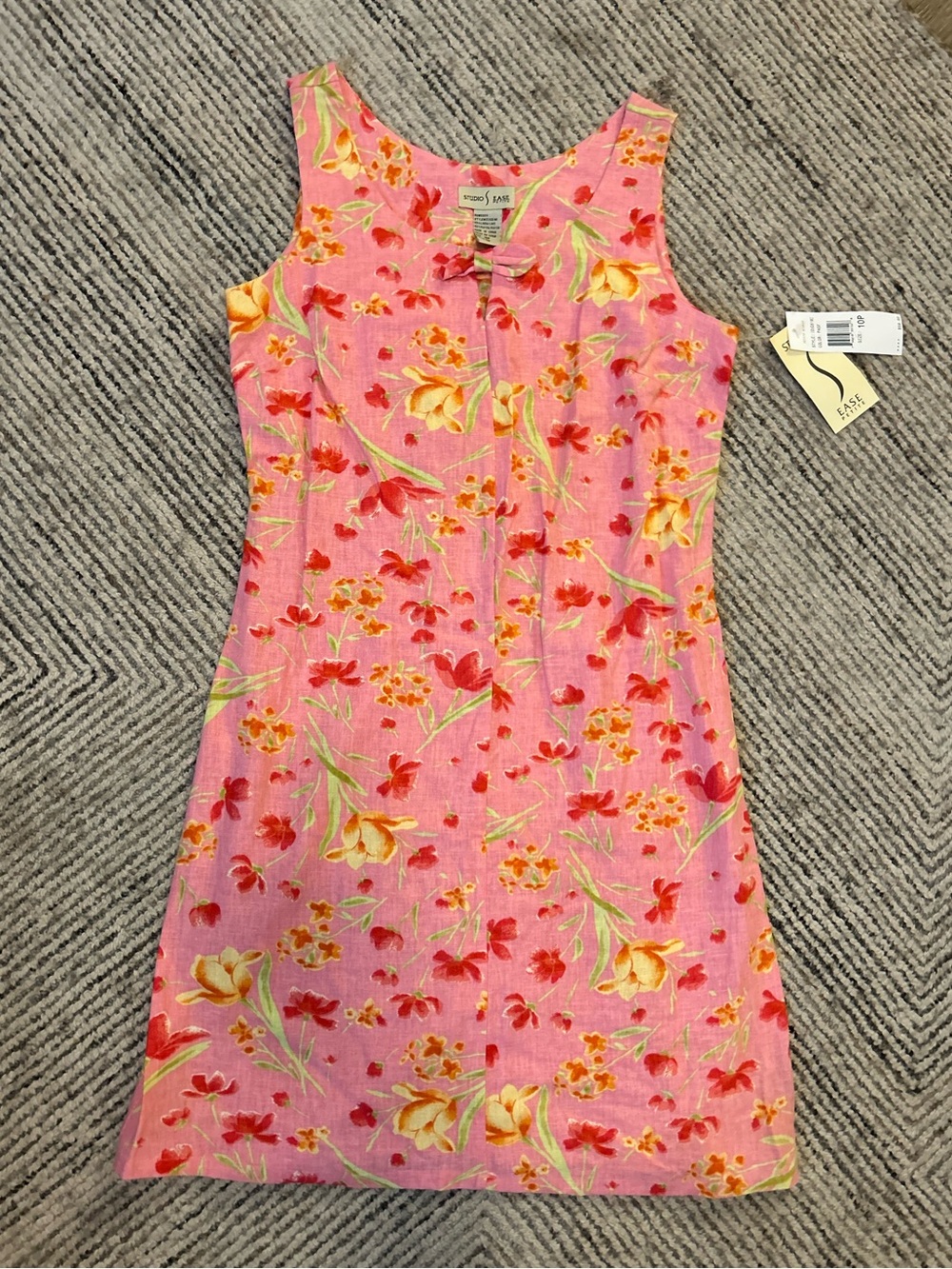 Studio Ease Pink Floral Sleeveless Summer Dress Linen Cottagecore 10P Petite